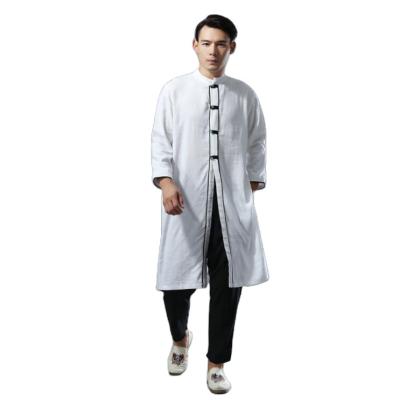 China Folk Style Men's Anorak Style Canvas Long Robe Cotton Linen Long Robe Comfortable Ethnic Traditional Chinese Robe & Linen Clothing for sale