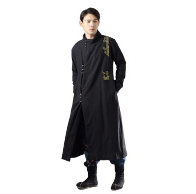 China Traditional Winter Men's Spring Long Robe Cotton Ramie Chenille Long Robe Silver Buckle Gold Embroidered Chinese Large Linen Cotton Lammy Long Robe for sale