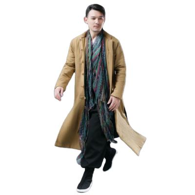 China National Style Men's Cotton Padded Retro Long Robe Traditional Chinese Clothing Padded Long Robe Solid Color Stand Collar Overcoat Cotton Padded Jacket Long for sale