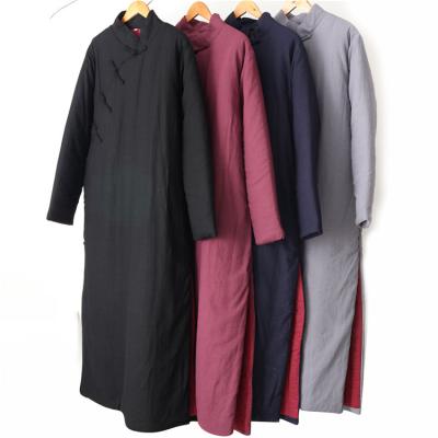 China Traditional Chinese Style Long Robe China Winter Men Wear Hemp Cotton Long Doublet Traditional Thick Loose Linen Long Robe Retro Padded Long Robe Robe for sale