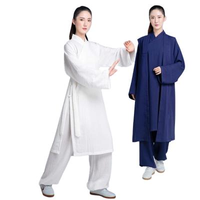 China Spring Hanfu Male Clothes Autumn Taiji Suits Taijiquan Practice Clothes Wudang Collar Taoist Ancient Female Canvas Martial Arts Clothes for sale