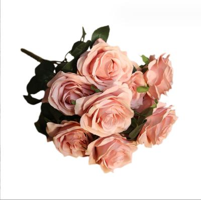 China Wholesale 10 high heads simulation flower artificial rose silk rose cluster flowers for wedding decor for sale