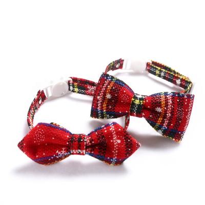 China Viable Christmas Red Plaid Snowflake Pet Bow Tie Bell Collar Adjustable Bow Cat Dog Collar Bow Tie for sale