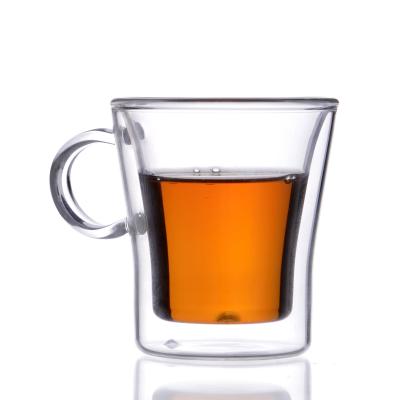 China Sustainable Borosilicate BB26765 Double Wall Glass Tea / Coffee Mug With Handle for sale