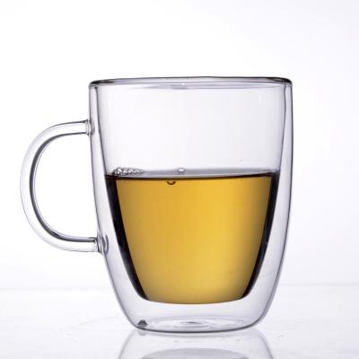 China Sustainable Wholesale BB89B95 Double Wall Glass Mug With Handle For Tea / Coffee for sale