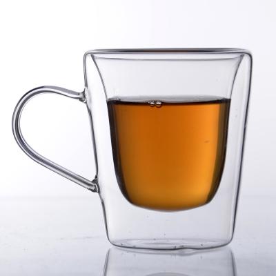 China BB27875 Sustainable Home Double Wall Decorative Glass Drinking Mug With Handle for sale