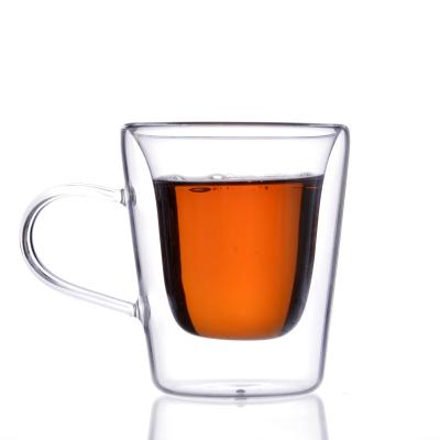 China BB27875-B Sustainable Straight Clear Double Wall Drinking Glass Mug With Handle for sale