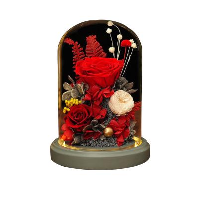 China Events Rose Flower Gift Decoration Preserved Rose Flower in Glass Dome Women Gifts Ideas for Valentine Christmas Day Mother's Day for sale