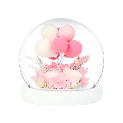 China Rose Preserved Eternal Roses in Glass Dome LED Light Balloon Beauty and the Beast for Mother Valentine Day Birthday Gift for sale