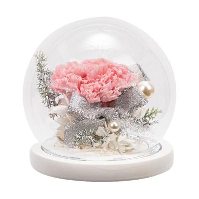 China Immortality Rose Glass Cover and creative decoration preserved roses with warm light for birthday 12*12.5CM for sale