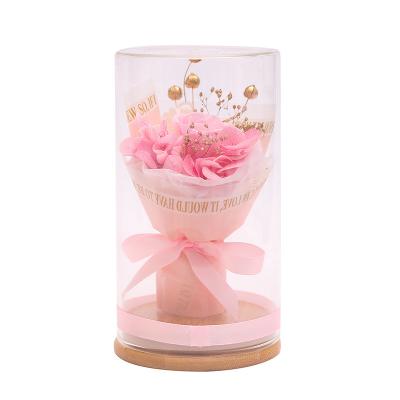 China Eternal Rose Glass Cover and creative decoration preserved roses with warm light for teacher 8*15.5CM for sale