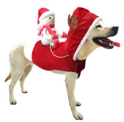 China Stocked Dog Christmas Costume Santa Claus Riding Dress Christmas Pet Clothes Deer Christmas Riding Supplies for sale