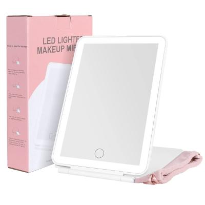 China Mirror Folding Mirror With Lights Makeup Foldable Lighted Mirror With 72 LED Beads 3 Light Colors For Women Travel for sale