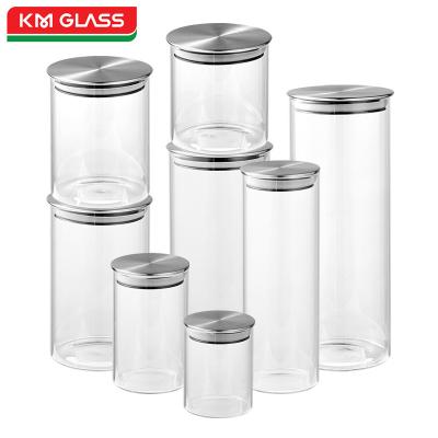 China Wholesale Viable Canister Glass Pitcher Storage Dome Bulk Coffee Nuts Bulk Coffee Nuts Airtight Candy Jar With Stainless Steel Lid for sale