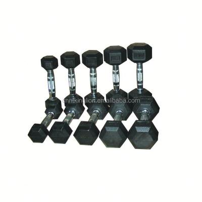 China Eco-friendly Black Rubber Coated Hex Dumbbell for sale