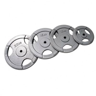 China Eco-Friendly Three Hole Strength Equipment Gray Handle Fitness Power Training Painted Weight Plate for sale