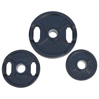 China Durable Metal Standard Black Round Round Barbell Steel Two Holes Fitness Training Gym Weight Plate Rubber Plate for sale