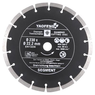 China 9 Inch 230 Europe Market Eco-Friendly Mpa Certificated Segmented Rim Hot Press Diamond Saw Blade for sale