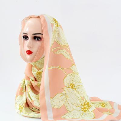 China Fashion Breathable Custom Floral Silk Scarf Turban Scarf Low Moq Satin Velvet Chiffon Shawl Hijab Scarf for sale