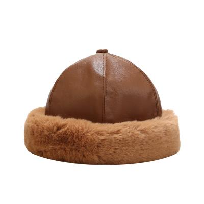 China Factory Fashion COMMON Custom Warm Leather Bowler Winter Bowler Cap Padded Winter Hat With Plush Edges for sale