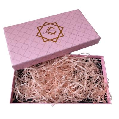 China Handmade high quality fancy textured paper printed rose gold stamping logo prefilled gift box with crease shredded paper fill gift box for sale