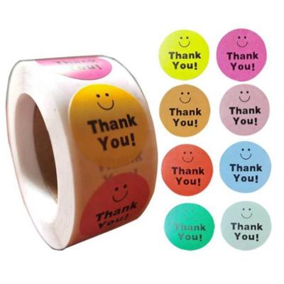 China 25 Mm Diameter 8 Designs Eco-Friendly Self Adhesive Circle Smiley Mailing Face Thank You Label Stickers Envelopes Sealing Stickers Roll for sale