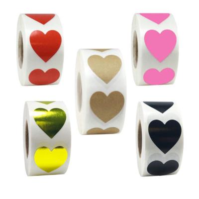 China 500pcs Gold 1inch Valentine's Day Love Eco-friendly Stickers Roll, Wedding Gifts Seal Envelopes, Boxes, Bags, Crafts Sticker Heart Shaped Roll for sale