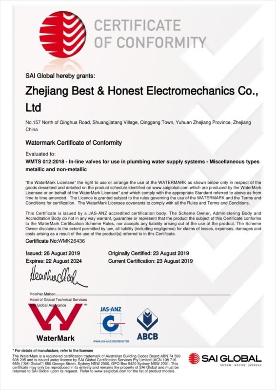 WaterMark - Zhejiang Best & Honest Electromechanics Co., Ltd.