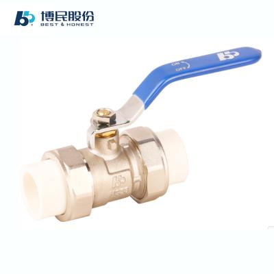 China Euro General Market Forged Brass Water PPR Ball Valve With Long Blue Lever Handle Suitable For Piping And Heating System for sale