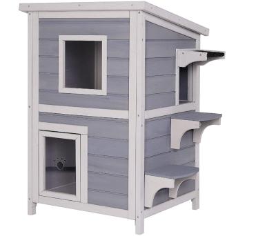 China Household Cat Cage Simple Solid Wood Double-layer Cat House Four Seasons Breathable Pethouse for sale