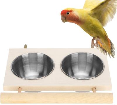 China Automatic Bird Habitat, Wooden Bird Habitat Holder Food Water Feeder Stainless Steel Parrot Feeding Bowl for sale