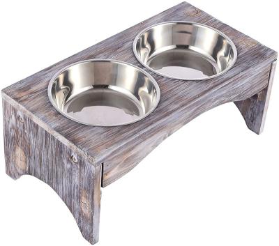 China Automatic Elevated Dog Bowl Units, Wooden Bracket Dog Food and Water Bowl, Restaurant Pet Feeder Non-Slip Spill Proof Pet Elevated Feeder for sale