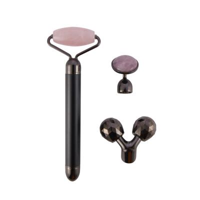 China Whitening Natural Stone Rose Quartz Single Head Jade No Noise Jade Roller For Face Electric Facial Massager for sale