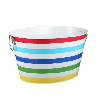 China Sustainable Galvanized Metal Ice Cooler Party Retro Metal Barrel Galvanized Restaurant Tub Family Kitchen Bucket With Logo Printing for sale