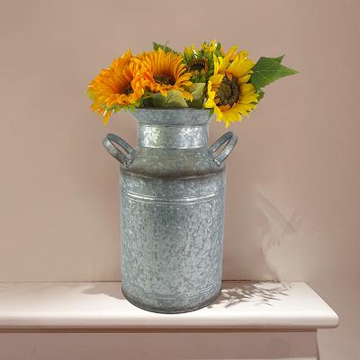 China 20*27*H38cm Vintage Shabby Chic Flower VaseShabby Vase Metal Farmhouse Chic Galvanized Rustic Jug Tin Flower Milk Can Pot for sale