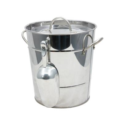 China OEM Viable Silver Metal Ice Bucket Galvanized Double Wall Ice Holder Beer Pail Drink Pail With Scoop for sale