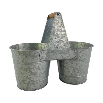 China Europe Factory Wholesale Metal Herb Planter Pots Set Galvanized Succulent Flower Pot Vintage With Wooden Handle for sale