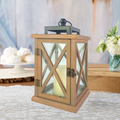 China Home Decoration Shabby Chic Antique Rustic Distressed Wooden Candle Lantern Hanging And Holder Decor for sale