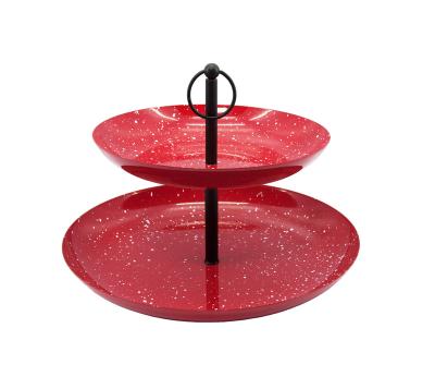 China Factory Price High Quality Household Mini Red Cake Stand 2-Tier Hotel Wedding Restaurant Serving Tray Cake Stand for sale