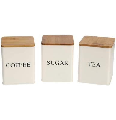 China Viable Set 3 of Metal Sugar Coffee Tea Biscuit Storage Steel Tin Canister Bin Container with Lid for sale