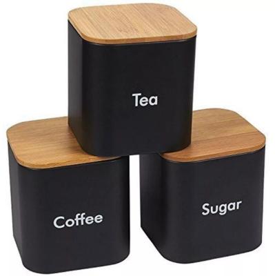 China Sustainable Hot Sale Farmhouse Tea Sugar Coffee Kitchen Storage Jar Container Canister With Bamboo Lid for sale