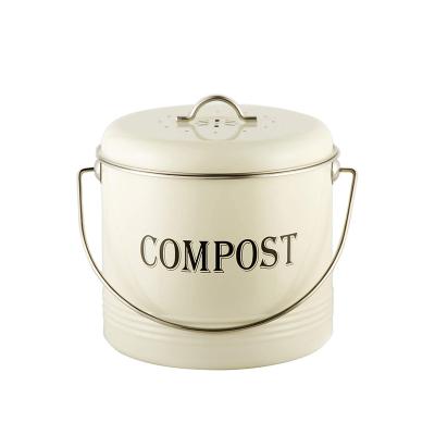 China Wholesale Sustainable Indoor Home Food Round Metal Kitchen Container Compostable Compost Waste Bin With Handle for sale