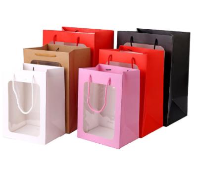 China Recyclable Wholesale Colored Paper Bags With Transparent Window With Handle Customized Logo for sale