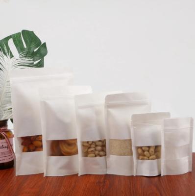 China Recyclable White Kraft Paper Zip Lock Window Bags Self Seal Stand Up Bag Gift Dried Food Fruit Tea Packaging Pouches for sale