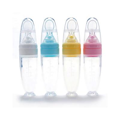 China BPA Free Custom Baby Food Tool Feeder Kids Silicone Auxiliary Silicone Rice Sprinkle Baby Bottle With Spoon for sale