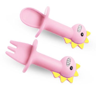 China BPA Free Dinosaurs Designs Baby Feeding Spoon and Weaning Spoons BPA Free Silicone Baby Fork for sale