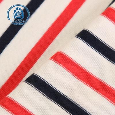 China Shaoxing anti-static nice quality knitted white and red yarn dyed 100% cotton stripe jersey fabric for sale