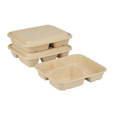 China Eco-Friendly Biodegradable Biodegradable Lunch Box Bagasse 3 Compartment Sugar Cane Bento Disposable Food Container for sale