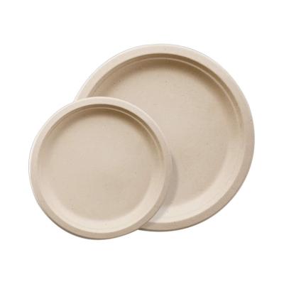 China biodegradable & Eco Friendly Compostable Disposable Biodegradable Sugarcane Paper Pulp Round Dinner Food Dish Tableware Set For Party for sale