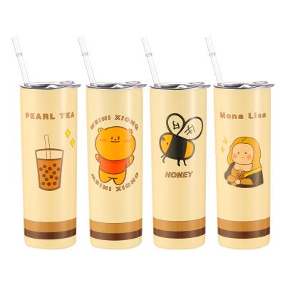 China 20oz Viable Straight Cup Coffee Mug Creative Double Layer Stainless Steel Milk Tea Straw Cup for sale